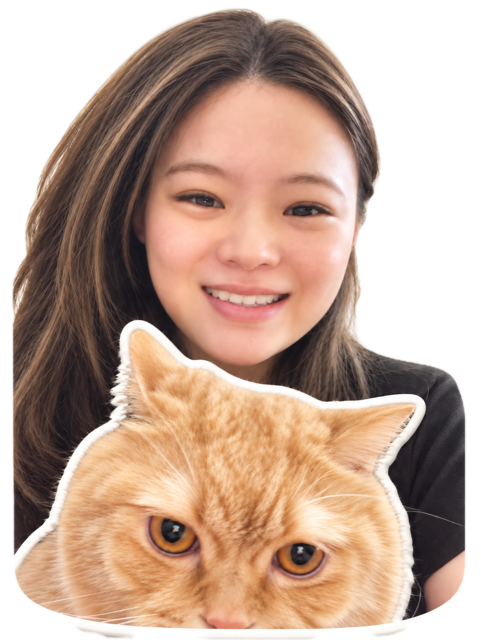 Zoe Yi Sun with her British Shorthair cat, Kat Kat